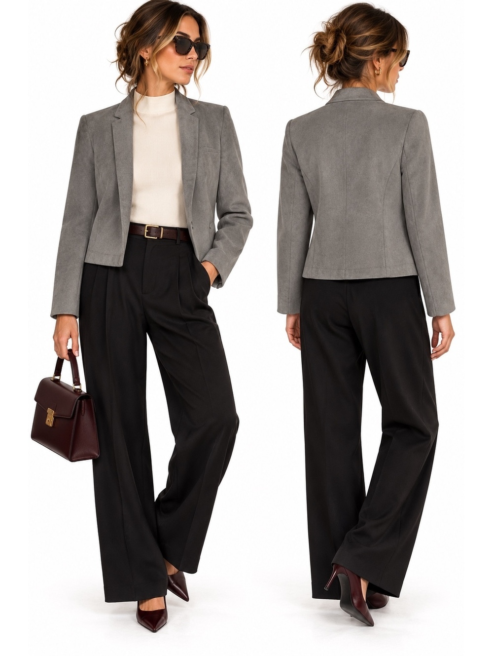 Ultrasuede Vintage Gray Faux Suede Open Front Blazer Jacket Size 6